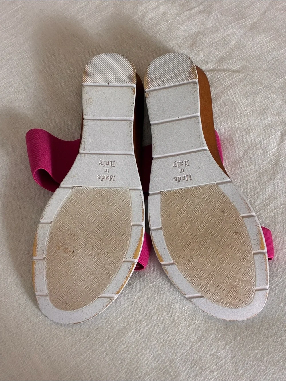 Italian Shoemakers | Like new pink stretch chic  2 strap wedge sandals size 8